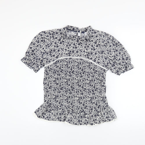 Savida Women's Blue Floral Ruffle Tunic Blouse Size 12