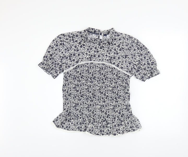 Savida Women's Blue Floral Ruffle Tunic Blouse Size 12