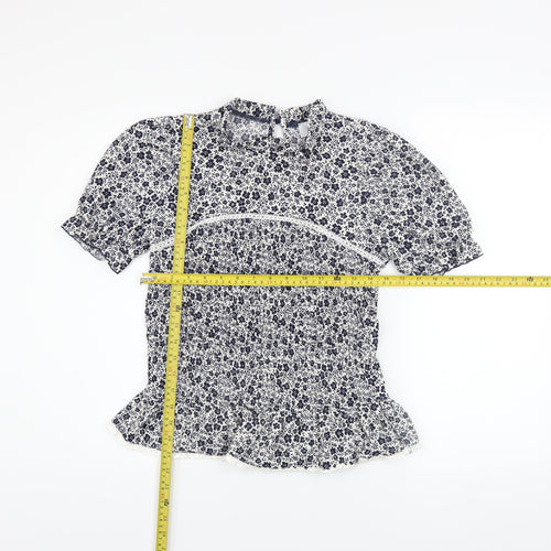 Savida Women's Blue Floral Ruffle Tunic Blouse Size 12