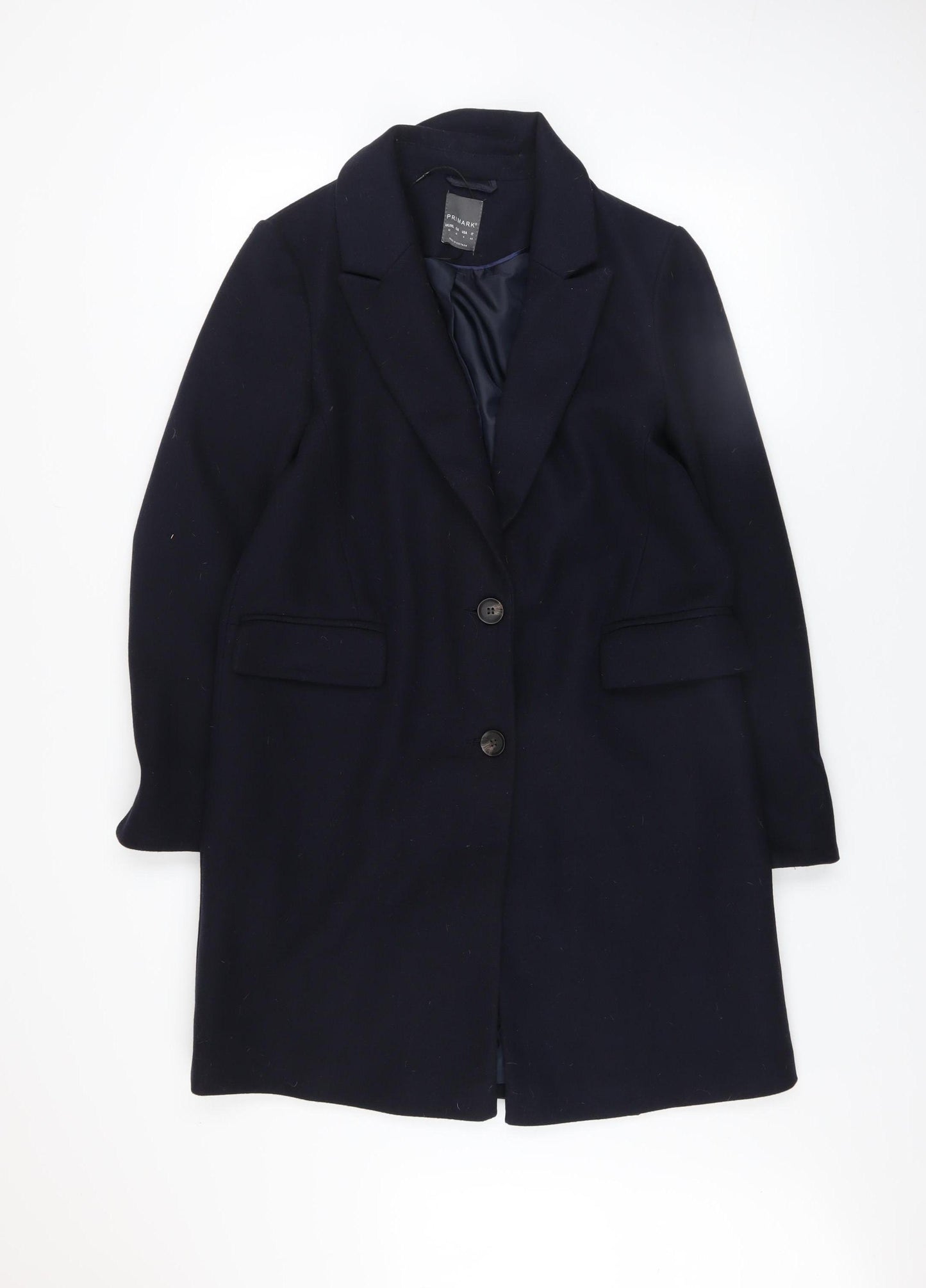 Primark Women's Black Long Overcoat Size 12 Polyester Classic Style
