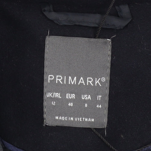 Primark Women's Black Long Overcoat Size 12 Polyester Classic Style