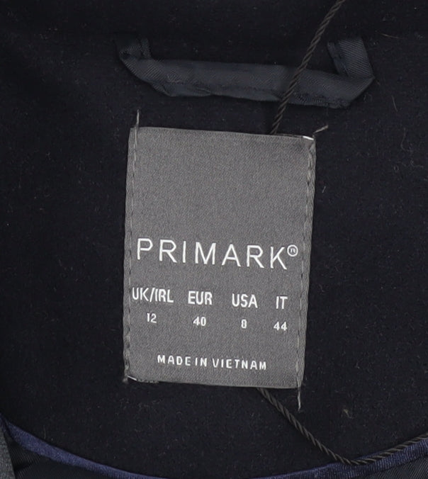 Primark Women's Black Long Overcoat Size 12 Polyester Classic Style