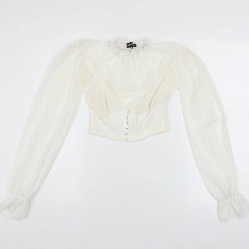 PrettyLittleThing Women's Ivory Puff Sleeve Cropped Blouse UK 6