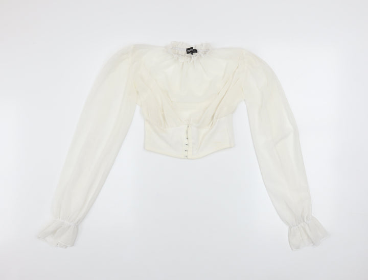 PrettyLittleThing Women's Ivory Puff Sleeve Cropped Blouse UK 6