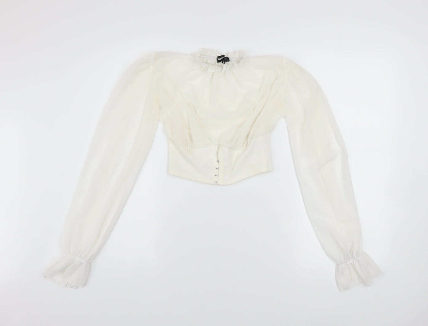 PrettyLittleThing Women's Ivory Puff Sleeve Cropped Blouse UK 6