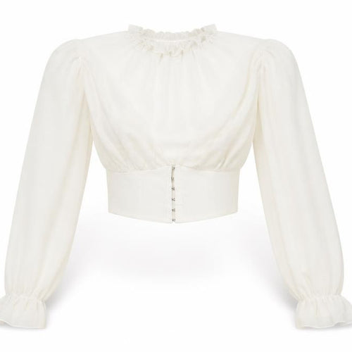 PrettyLittleThing Women's Ivory Puff Sleeve Cropped Blouse UK 6