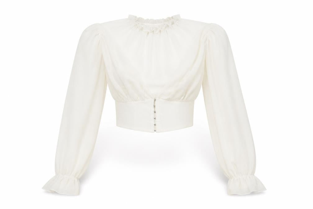 PrettyLittleThing Women's Ivory Puff Sleeve Cropped Blouse UK 6