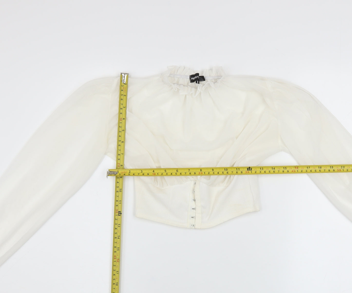 PrettyLittleThing Women's Ivory Puff Sleeve Cropped Blouse UK 6