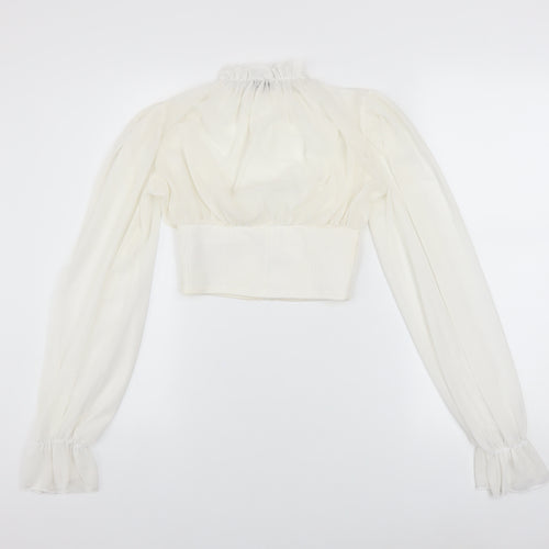 PrettyLittleThing Women's Ivory Puff Sleeve Cropped Blouse UK 6