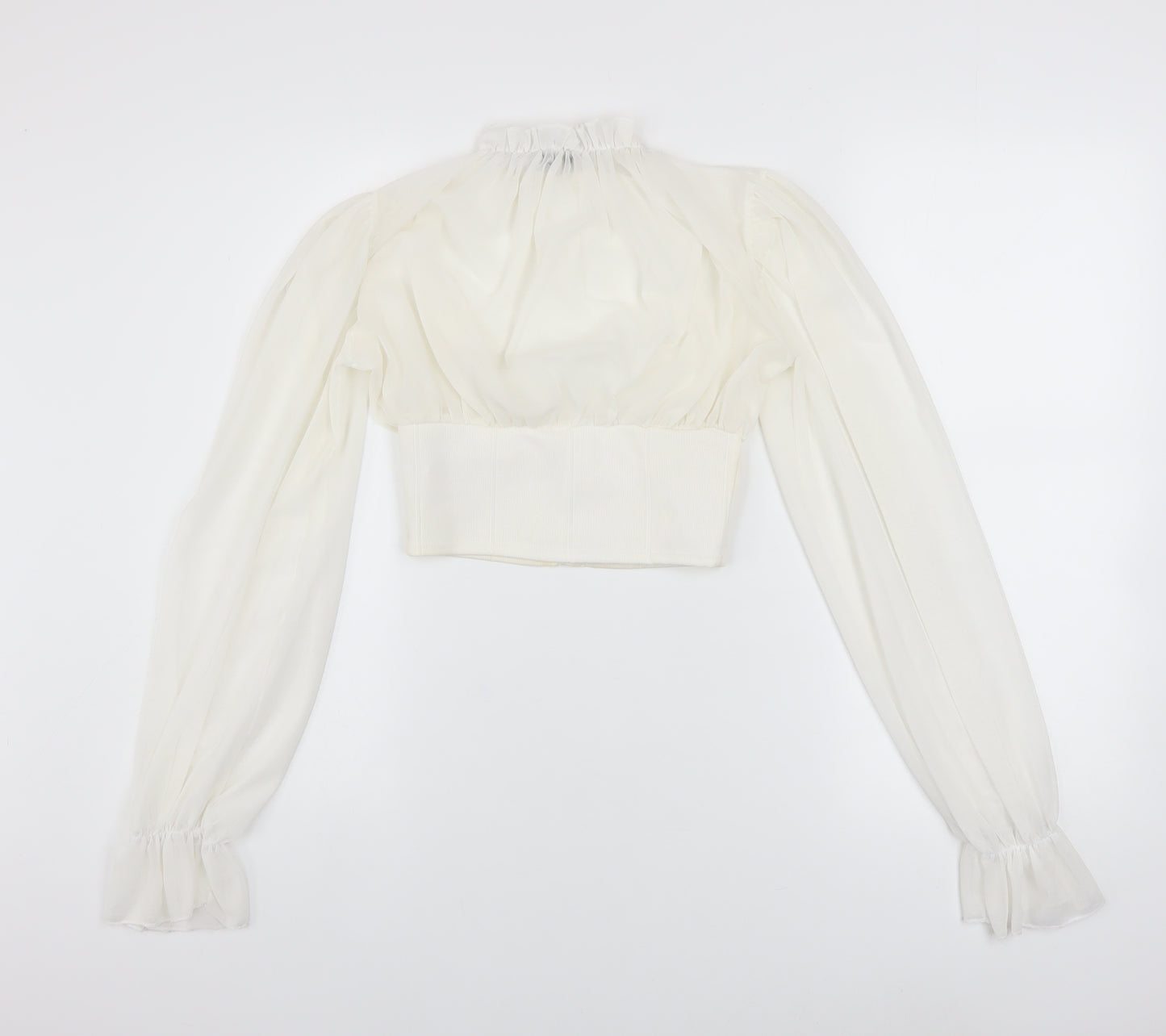 PrettyLittleThing Women's Ivory Puff Sleeve Cropped Blouse UK 6