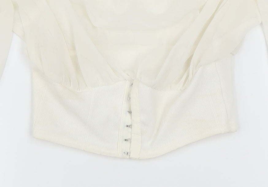 PrettyLittleThing Women's Ivory Puff Sleeve Cropped Blouse UK 6