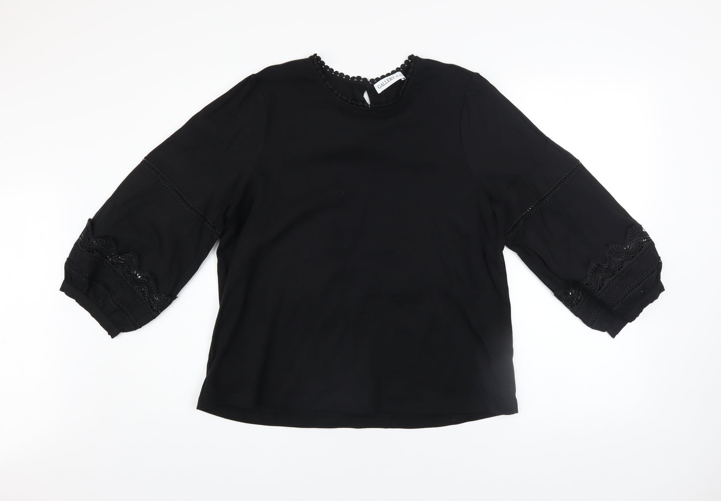 Gallery Women’s Black Lace 3/4 Sleeve Tunic Blouse Size 16