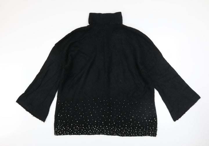 Next Women's Black Roll Neck Beaded Jumper Size 20 Acrylic Wool Blend