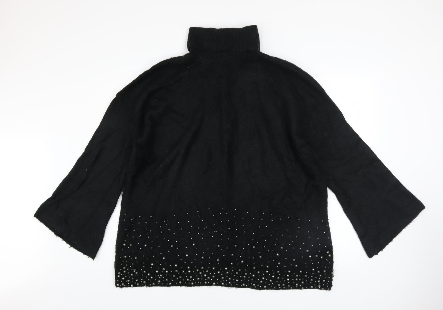 Next Women's Black Roll Neck Beaded Jumper Size 20 Acrylic Wool Blend