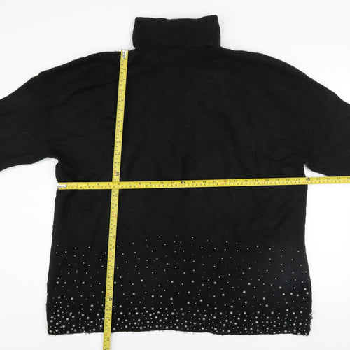 Next Women's Black Roll Neck Beaded Jumper Size 20 Acrylic Wool Blend