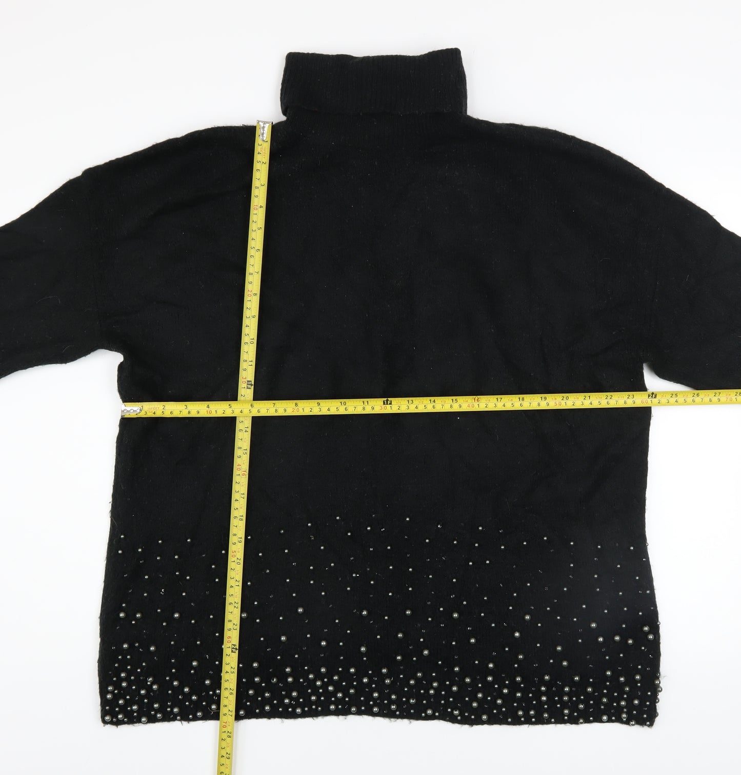 Next Women's Black Roll Neck Beaded Jumper Size 20 Acrylic Wool Blend