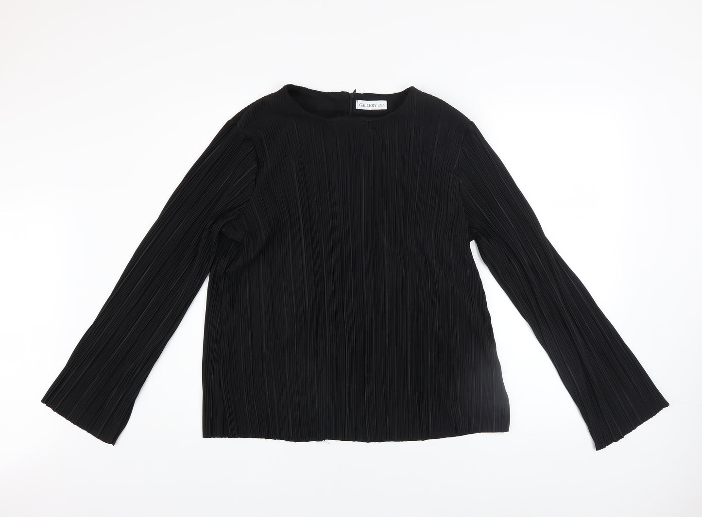 Gallery Women's Black Pleated Tunic Blouse Size M Long Sleeve