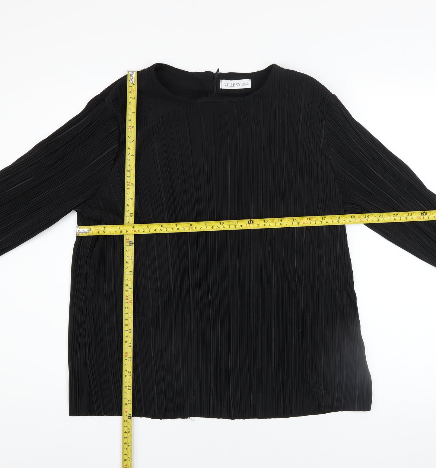 Gallery Women's Black Pleated Tunic Blouse Size M Long Sleeve
