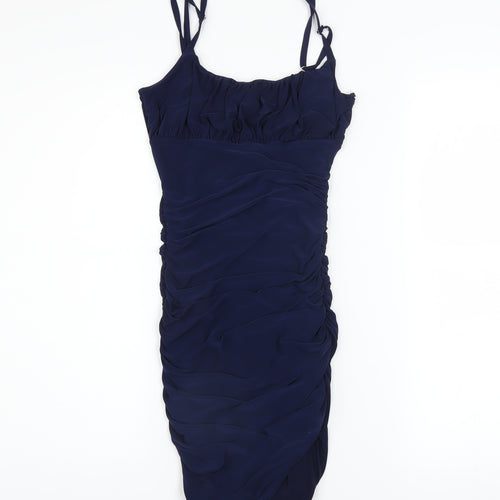 Quiz Women’s Blue Bodycon Ruched Ruffle Knee Length Dress Size 6