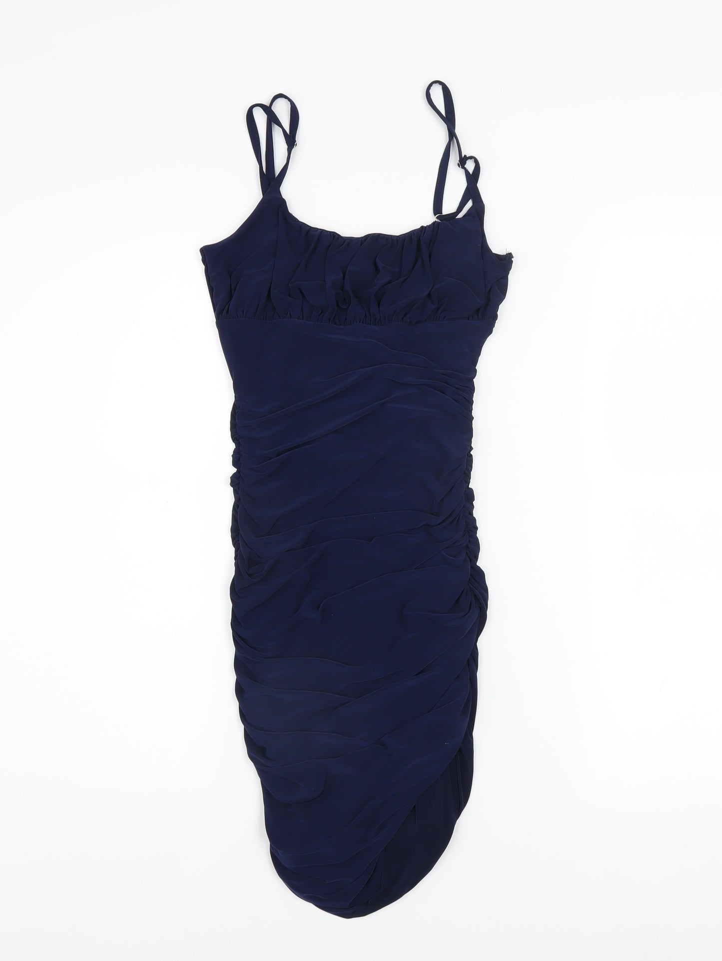 Quiz Women’s Blue Bodycon Ruched Ruffle Knee Length Dress Size 6