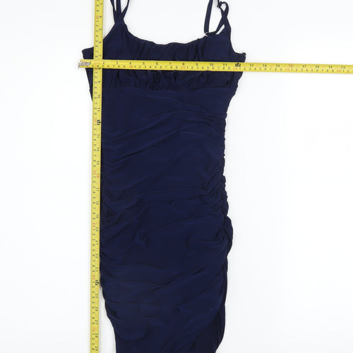 Quiz Women’s Blue Bodycon Ruched Ruffle Knee Length Dress Size 6