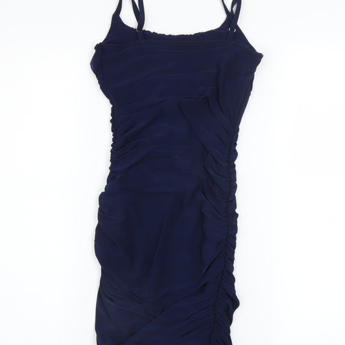 Quiz Women’s Blue Bodycon Ruched Ruffle Knee Length Dress Size 6