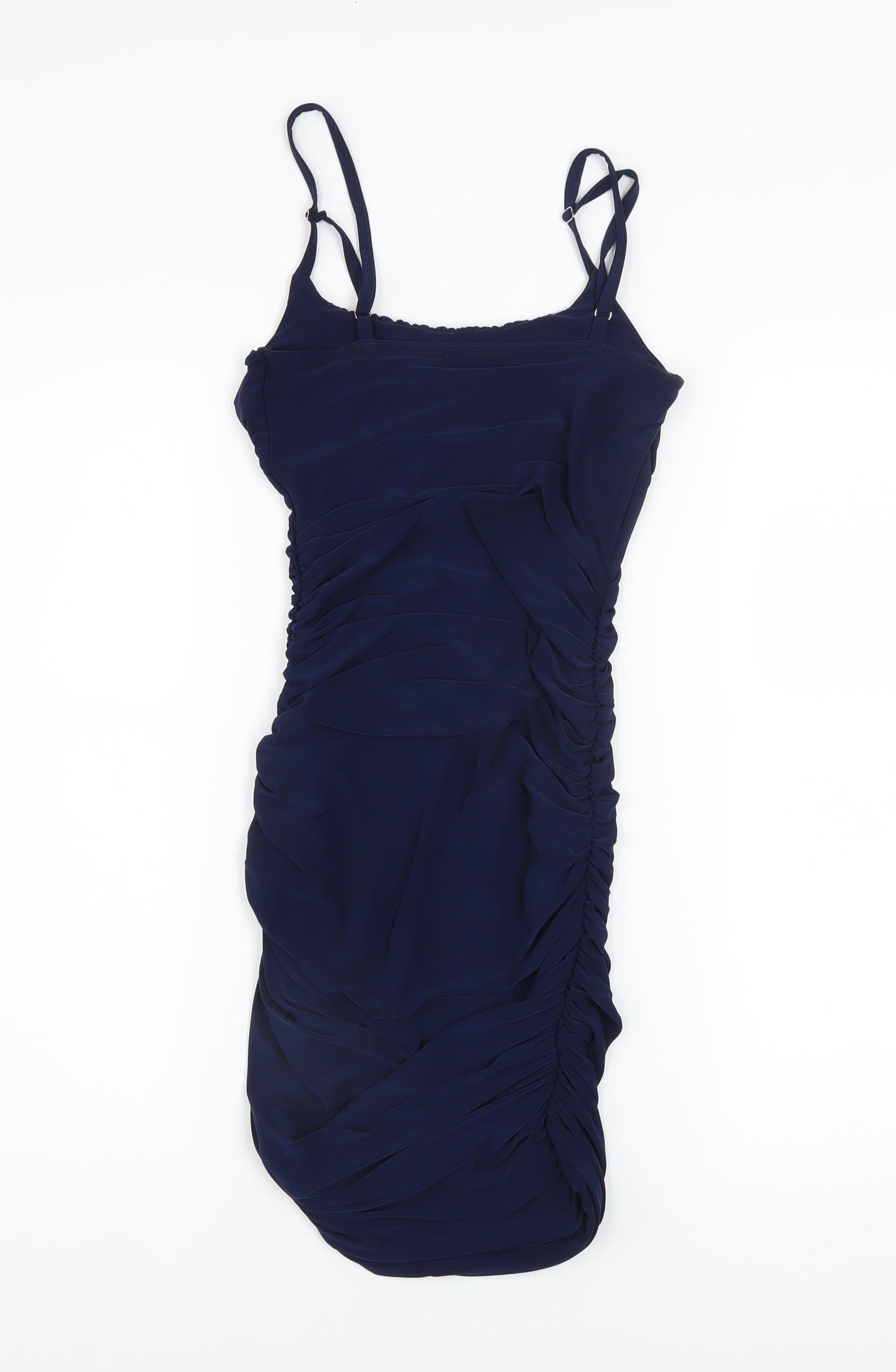 Quiz Women’s Blue Bodycon Ruched Ruffle Knee Length Dress Size 6