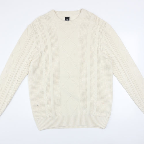 River Island Men’s Ivory Cable Knit Jumper XL Classic Pullover