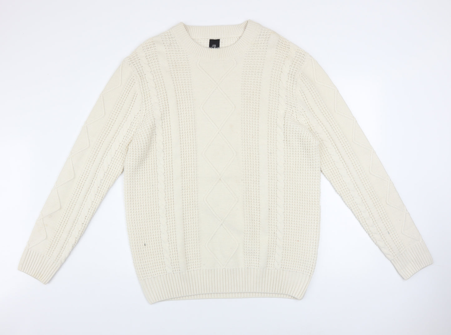 River Island Men’s Ivory Cable Knit Jumper XL Classic Pullover