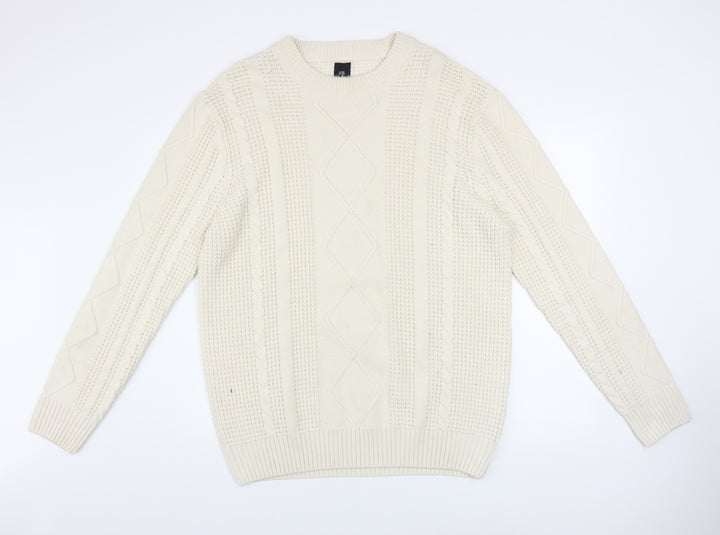 River Island Men’s Ivory Cable Knit Jumper XL Classic Pullover