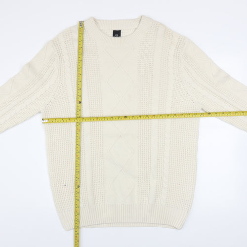 River Island Men’s Ivory Cable Knit Jumper XL Classic Pullover