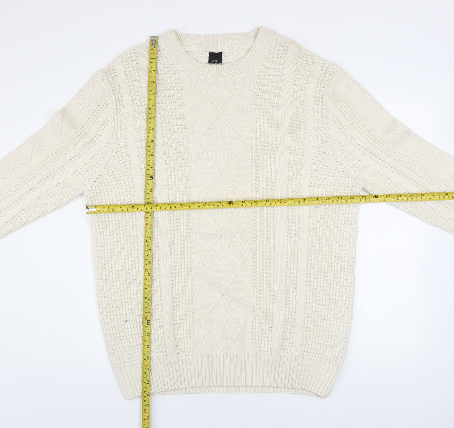 River Island Men’s Ivory Cable Knit Jumper XL Classic Pullover
