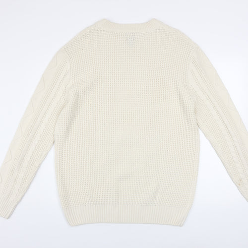 River Island Men’s Ivory Cable Knit Jumper XL Classic Pullover