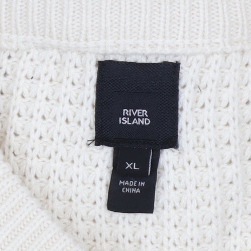 River Island Men’s Ivory Cable Knit Jumper XL Classic Pullover