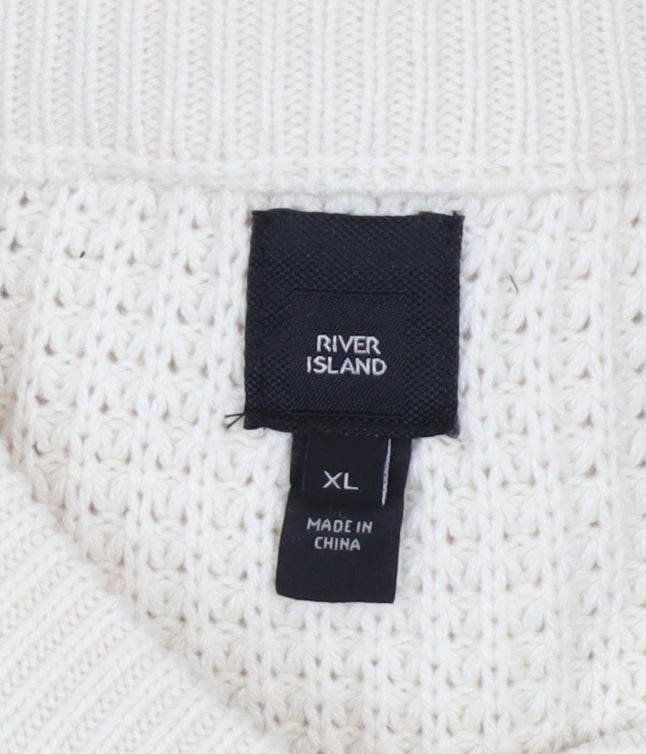 River Island Men’s Ivory Cable Knit Jumper XL Classic Pullover