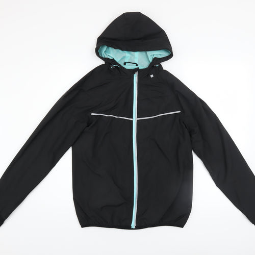 WORK OUT Women's Black Hooded Reflective Windbreaker Jacket Size 12