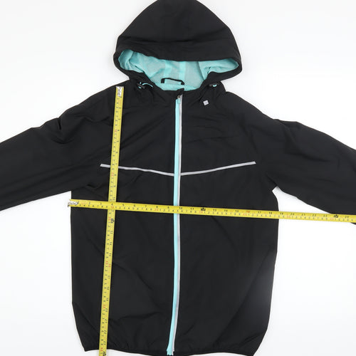 WORK OUT Women's Black Hooded Reflective Windbreaker Jacket Size 12