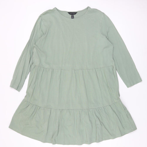 New Look Women’s Green Cotton Long Sleeve Smock Dress Size 16