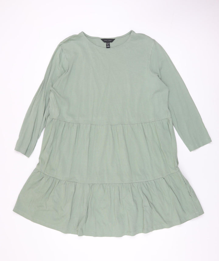 New Look Women’s Green Cotton Long Sleeve Smock Dress Size 16