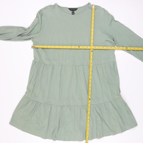 New Look Women’s Green Cotton Long Sleeve Smock Dress Size 16
