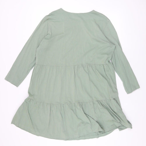 New Look Women’s Green Cotton Long Sleeve Smock Dress Size 16