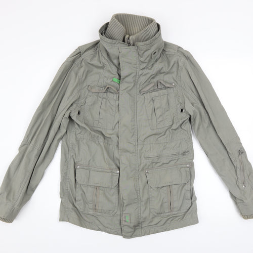 Next Boys Green Cotton Military Jacket 12 Years Zip Pockets Mid-Length