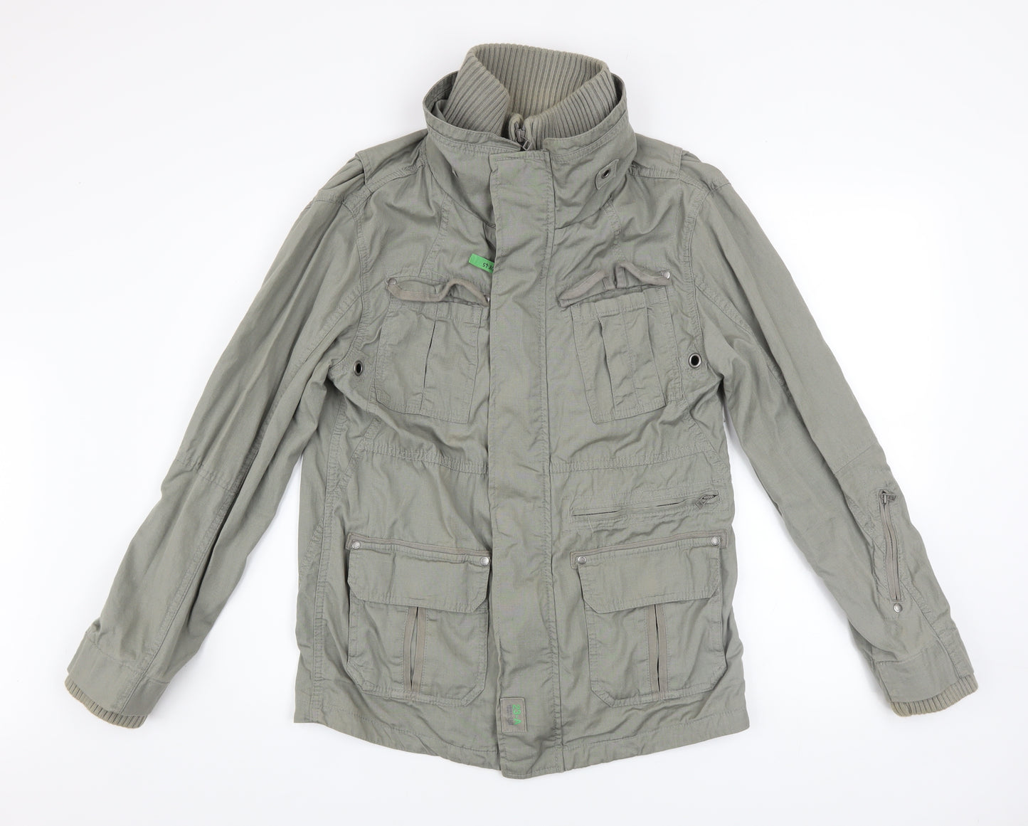 Next Boys Green Cotton Military Jacket 12 Years Zip Pockets Mid-Length