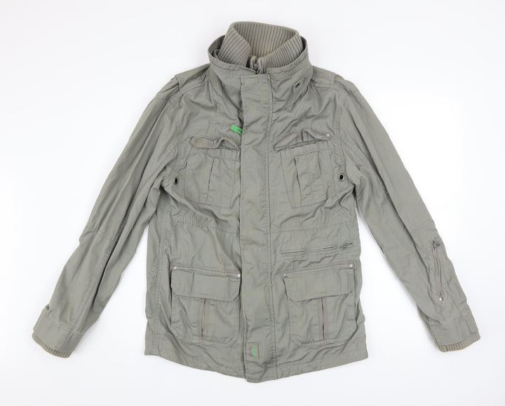Next Boys Green Cotton Military Jacket 12 Years Zip Pockets Mid-Length