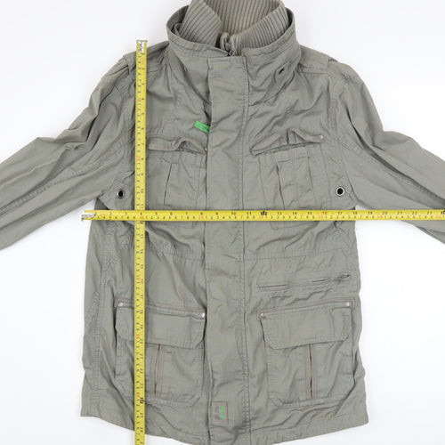 Next Boys Green Cotton Military Jacket 12 Years Zip Pockets Mid-Length