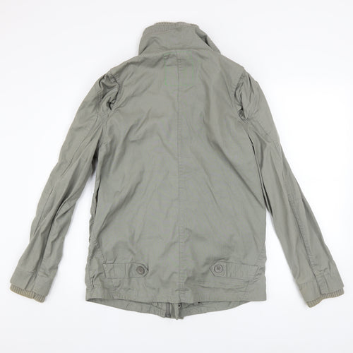 Next Boys Green Cotton Military Jacket 12 Years Zip Pockets Mid-Length