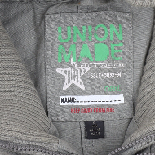 Next Boys Green Cotton Military Jacket 12 Years Zip Pockets Mid-Length