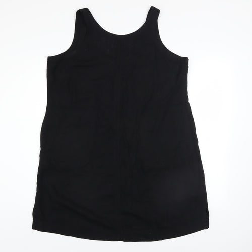 Next Women’s Black Linen Blend Petites 16 V-Neck Shift Dress