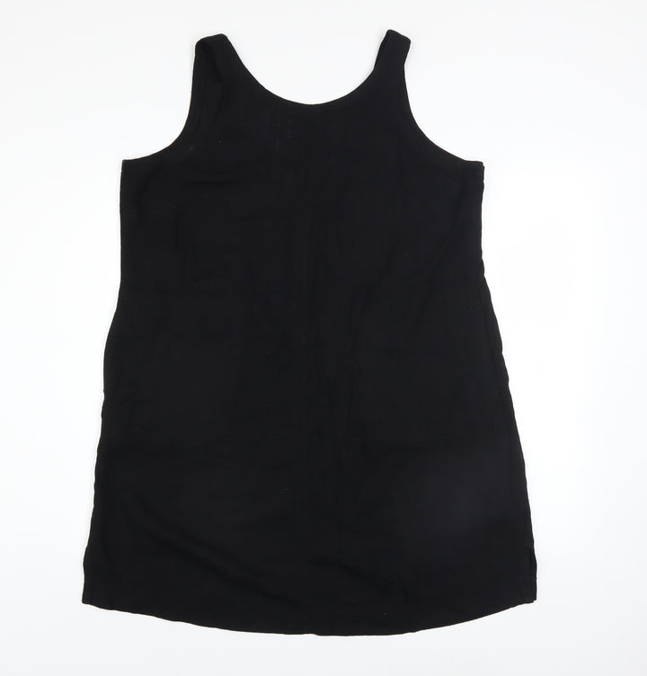 Next Women’s Black Linen Blend Petites 16 V-Neck Shift Dress