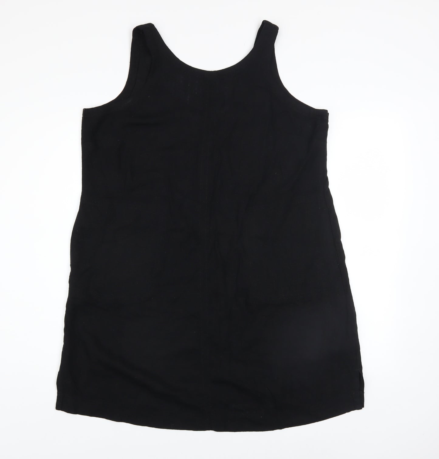 Next Women’s Black Linen Blend Petites 16 V-Neck Shift Dress